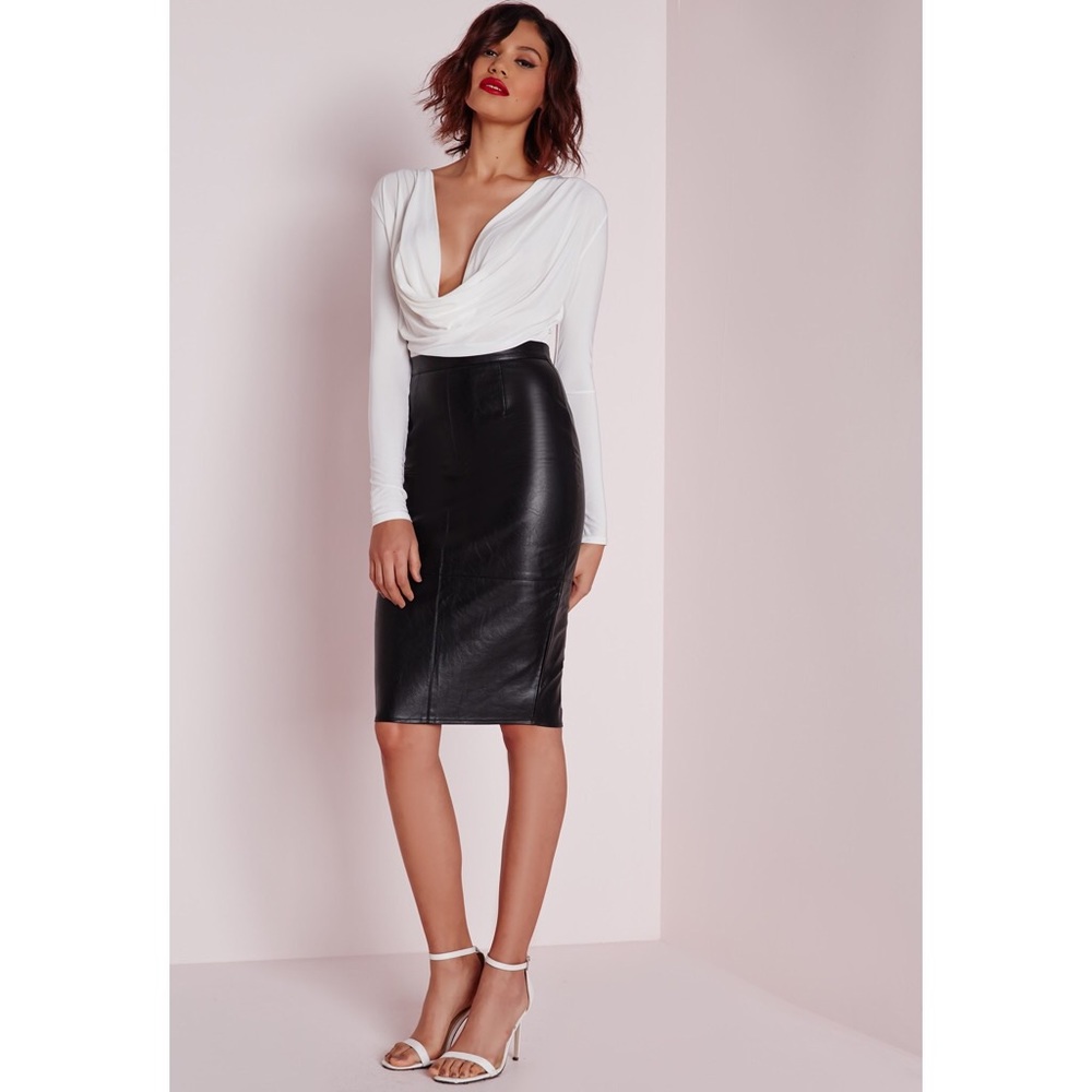 Black leather bodycon skirt